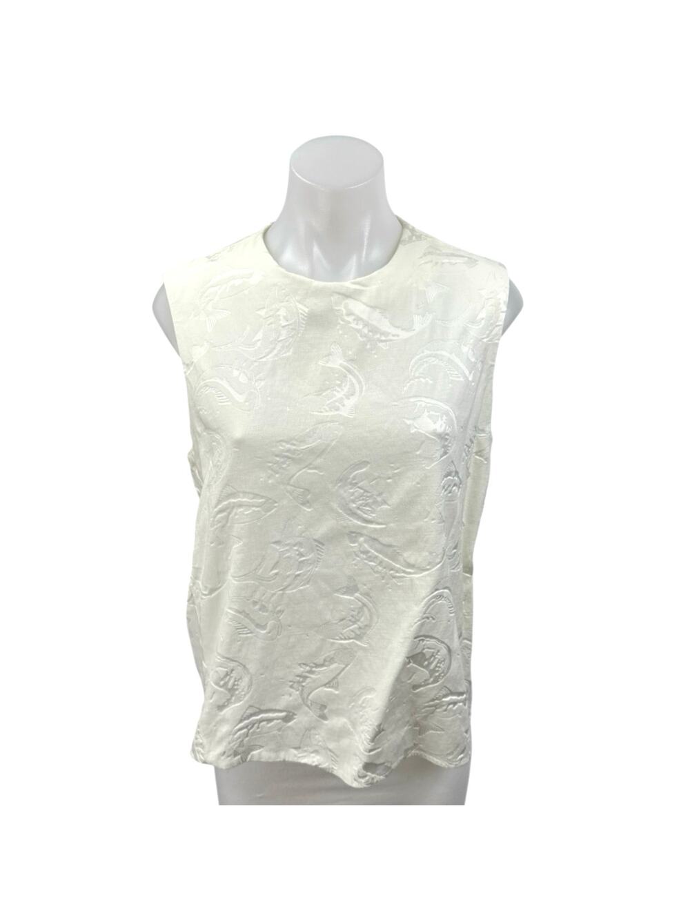 Kenzo Women's White Faux Suede Embossed Fish Sleeveless Blouse Tank Top 44 US 12